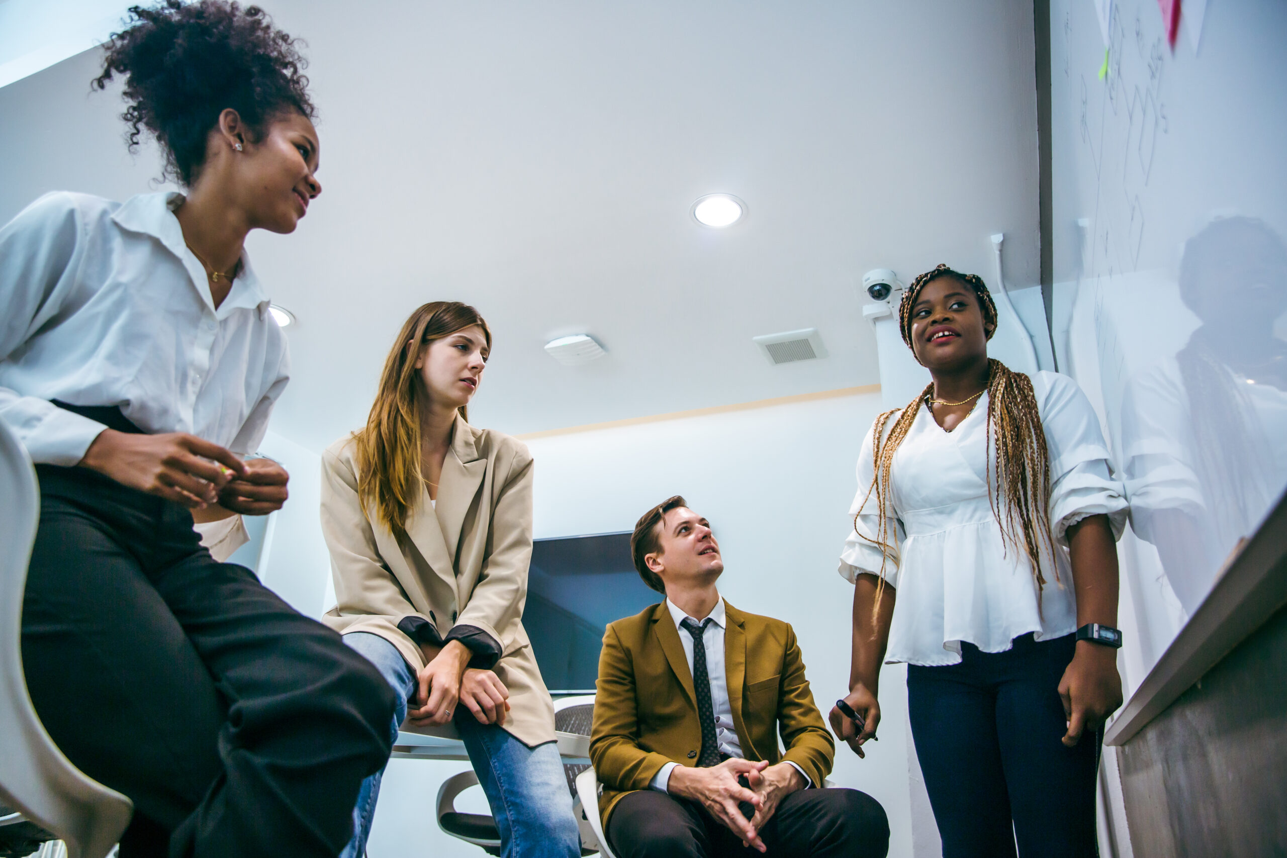 professional businessman person team group meeting to discussion in strategy work presentation in office, business colleague startup teamwork woman and man in corporate brainstorming idea to planning